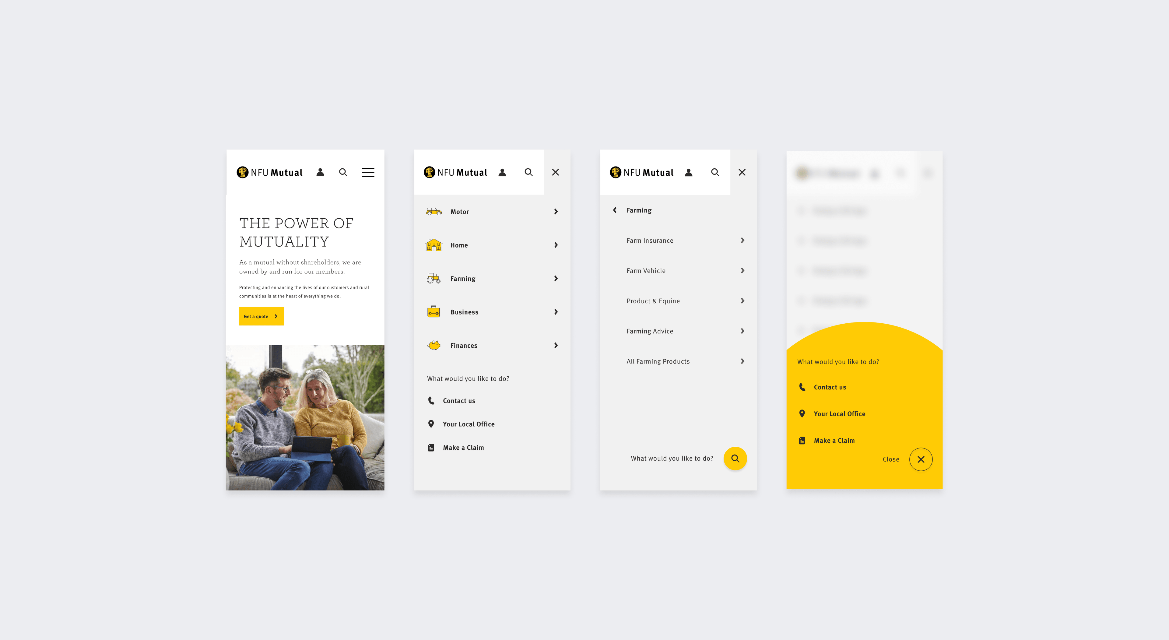 NFU Mutual mobile navigation designs